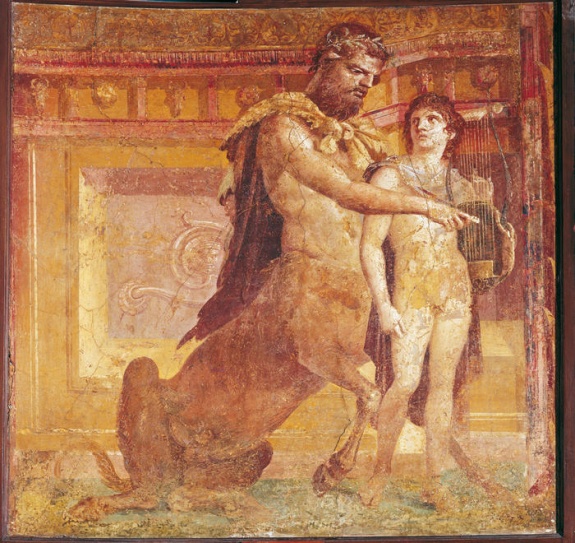 Cheirón vyučuje Achilla. Římská freska z Herculanea.