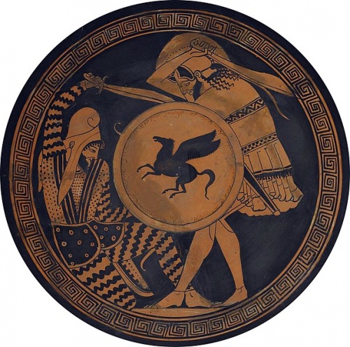 Hoplít bojující proti Peršanovi na malbě z 5. st. př.n.l.