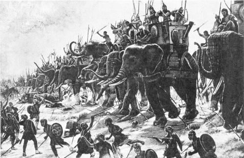 Středověké vyobrazení bitvy u Zamy.